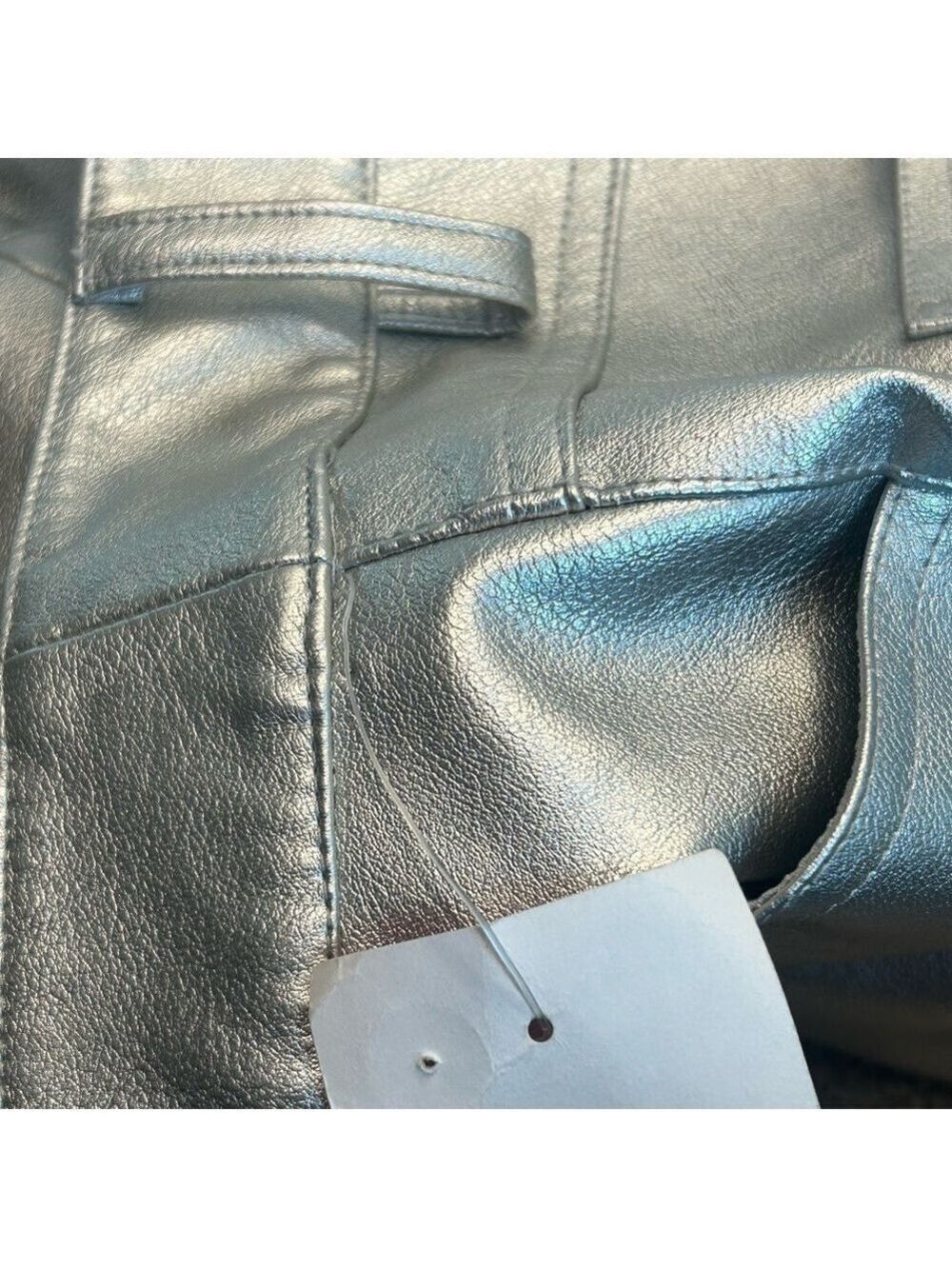 WAYF metallic silver faux leather high waisted midi pencil skirt front slit M - Picture 8 of 14